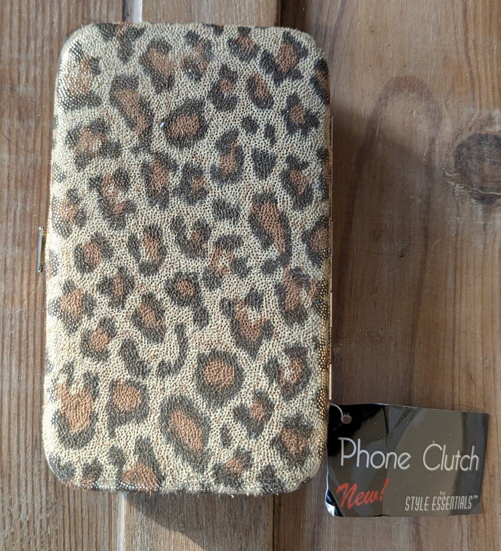 Style Essentials Phone Clutch Wallet Leopard Print Gold Metallic New